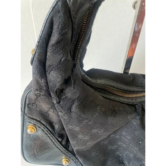 Gucci Black GG Canvas and Leather Medium Jockey Hobo Shoulder Handbag - Picture 5 of 13